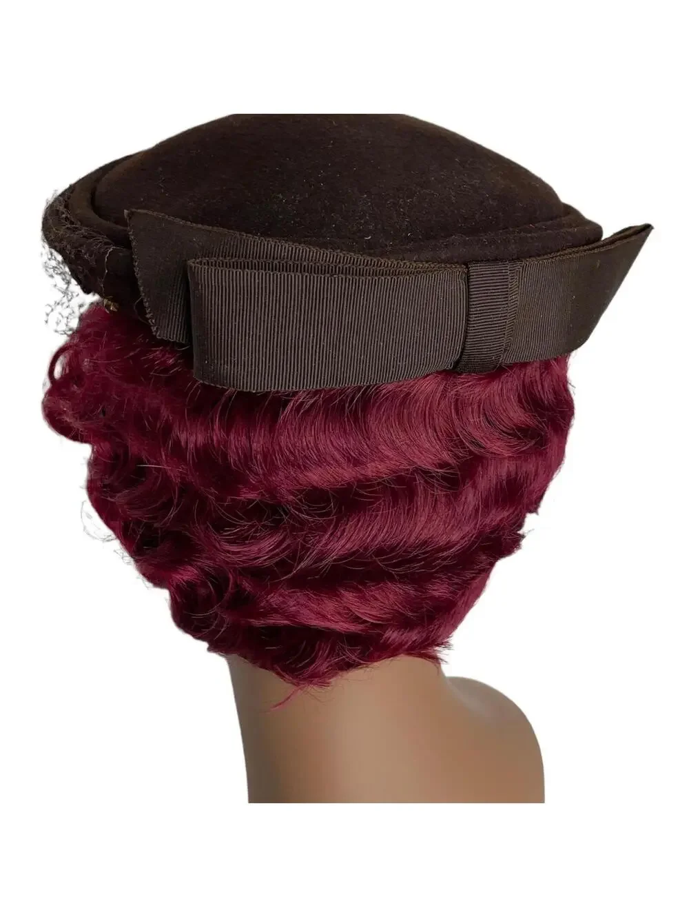 Vintage 1950s Brown Felt Pillbox Hat: Beaded Veil Fascinator